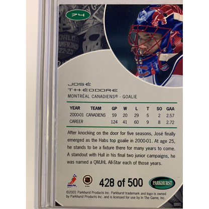 2001-02 Parkhurst Jose Theodore Silver Foil /500  Local Legends Cards & Collectibles