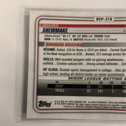  2020 Bowman Chrome Braden Shewmake Mojo Refractor  Local Legends Cards & Collectibles