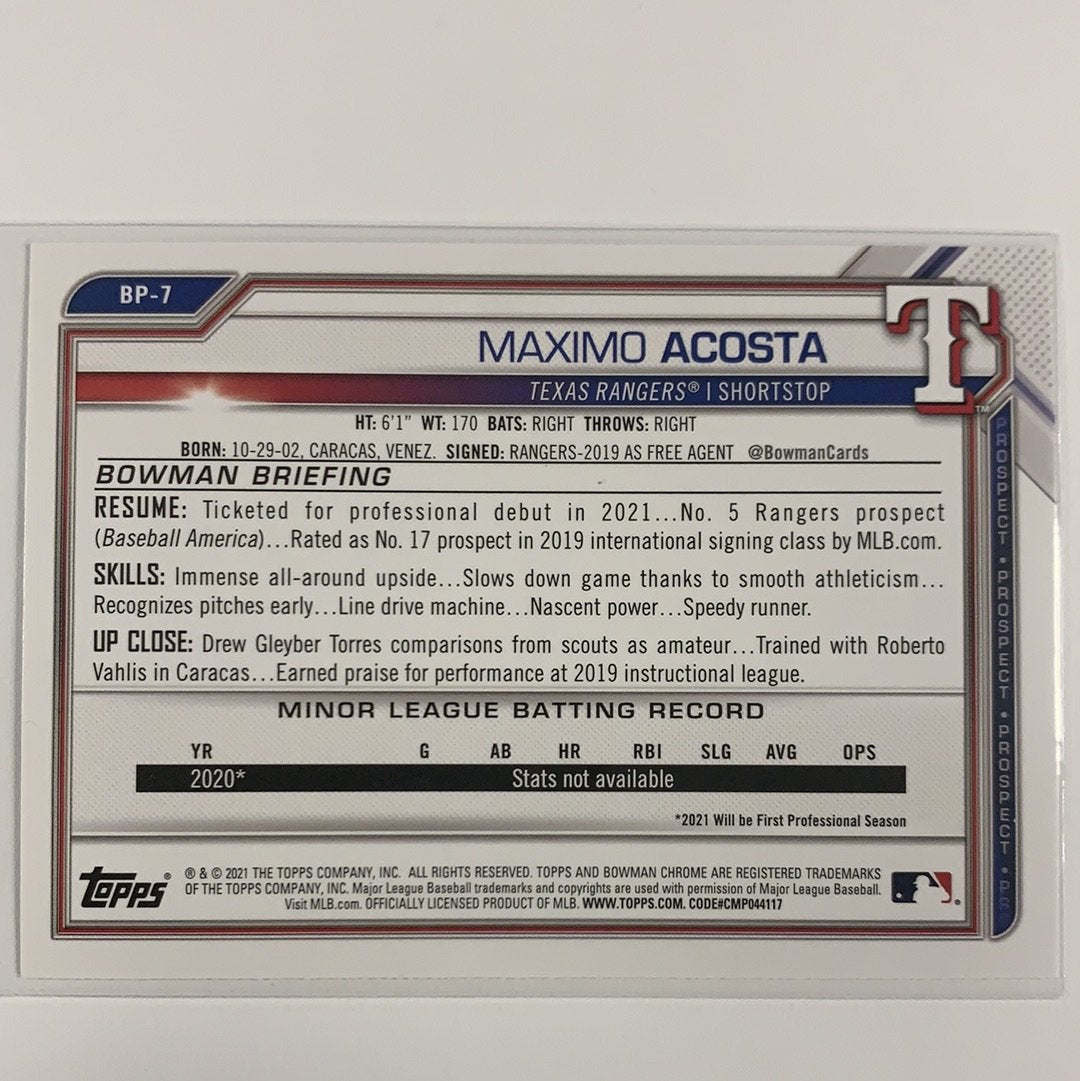  2021 Bowman 1st Maximo Acosta BP-7  Local Legends Cards & Collectibles