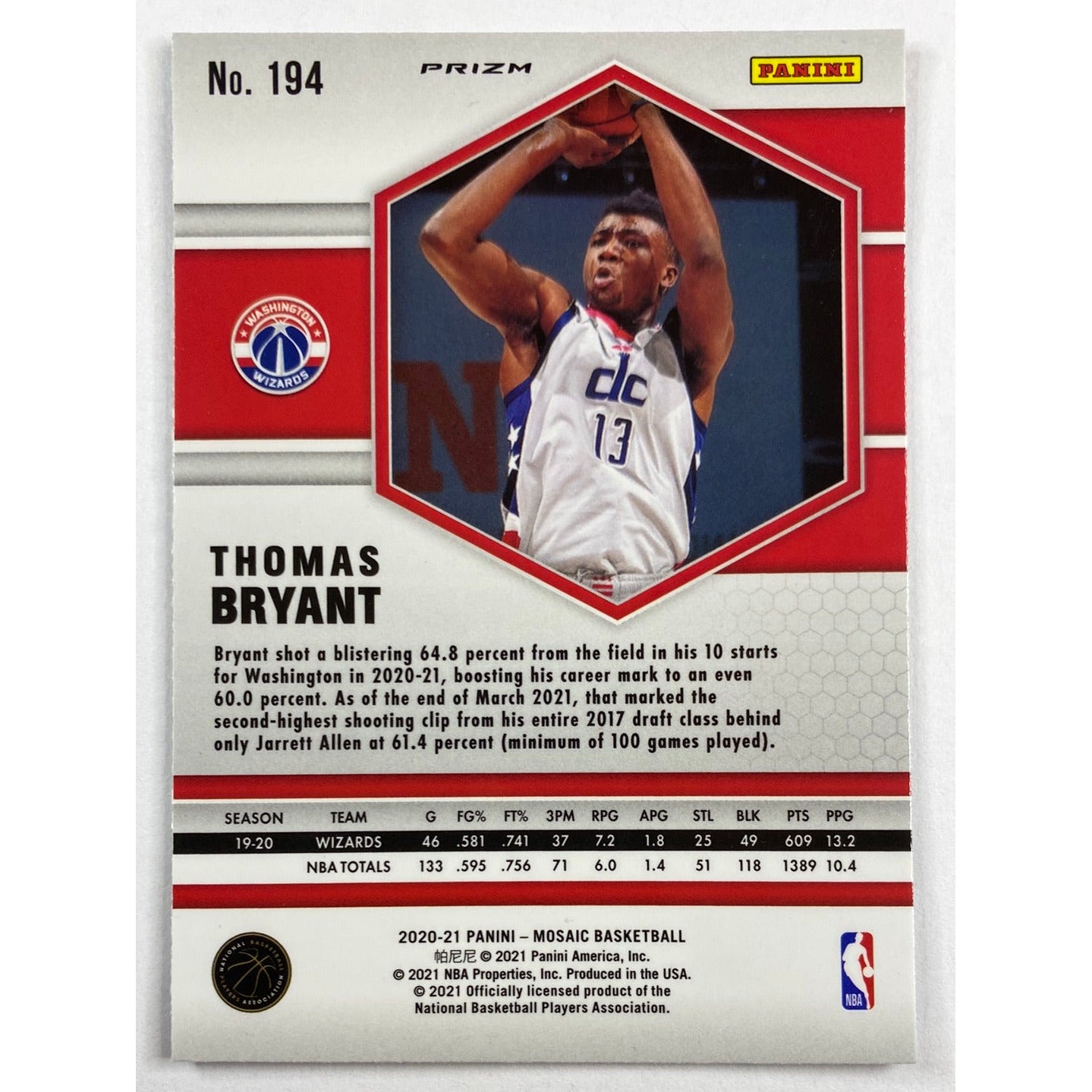 2020-21 Mosaic Thomas Bryant Green Mosaic Prizm