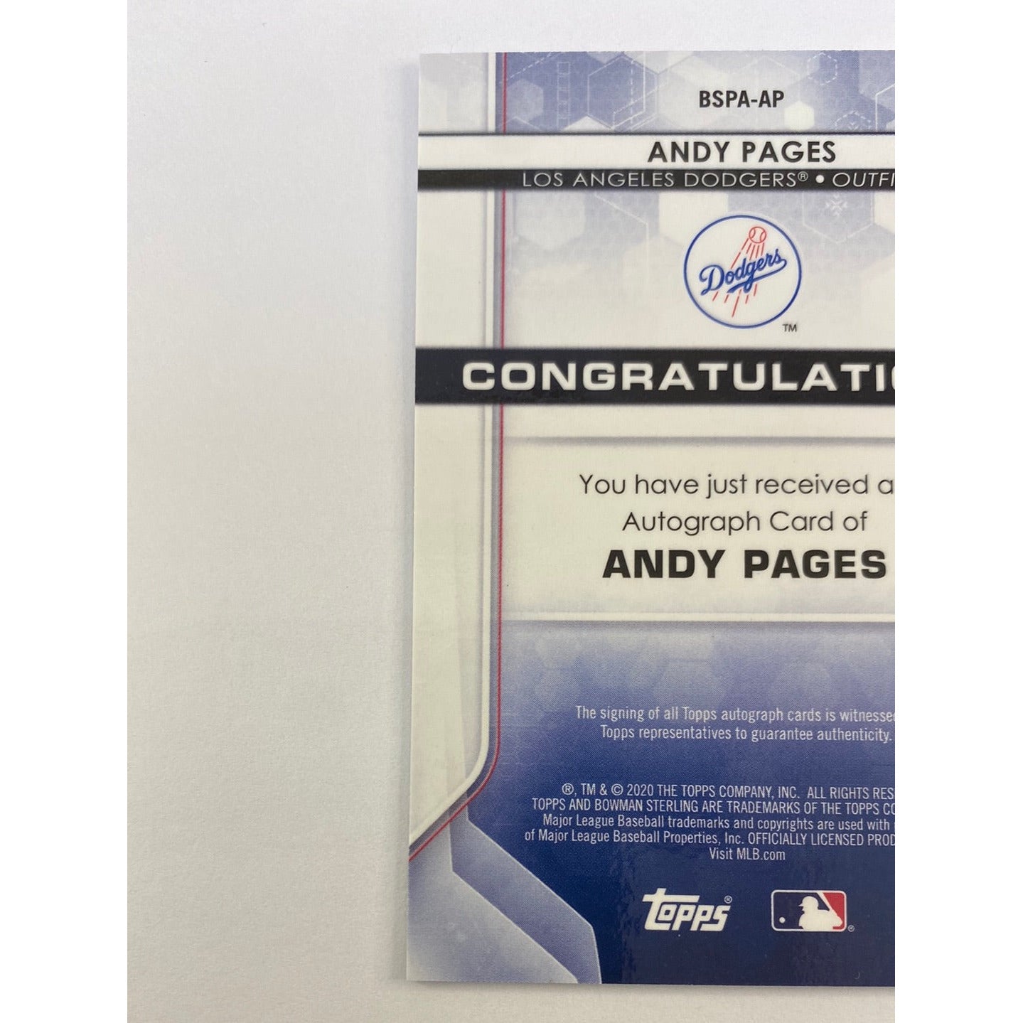 2020 Bowman Sterling Andy Pages Auto