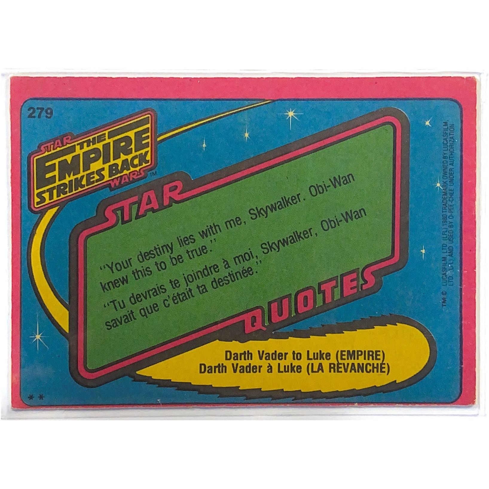  1980 O-Pee-Chee Star Wars The Empire Strikes Back Lando Calrissian #279  Local Legends Cards & Collectibles