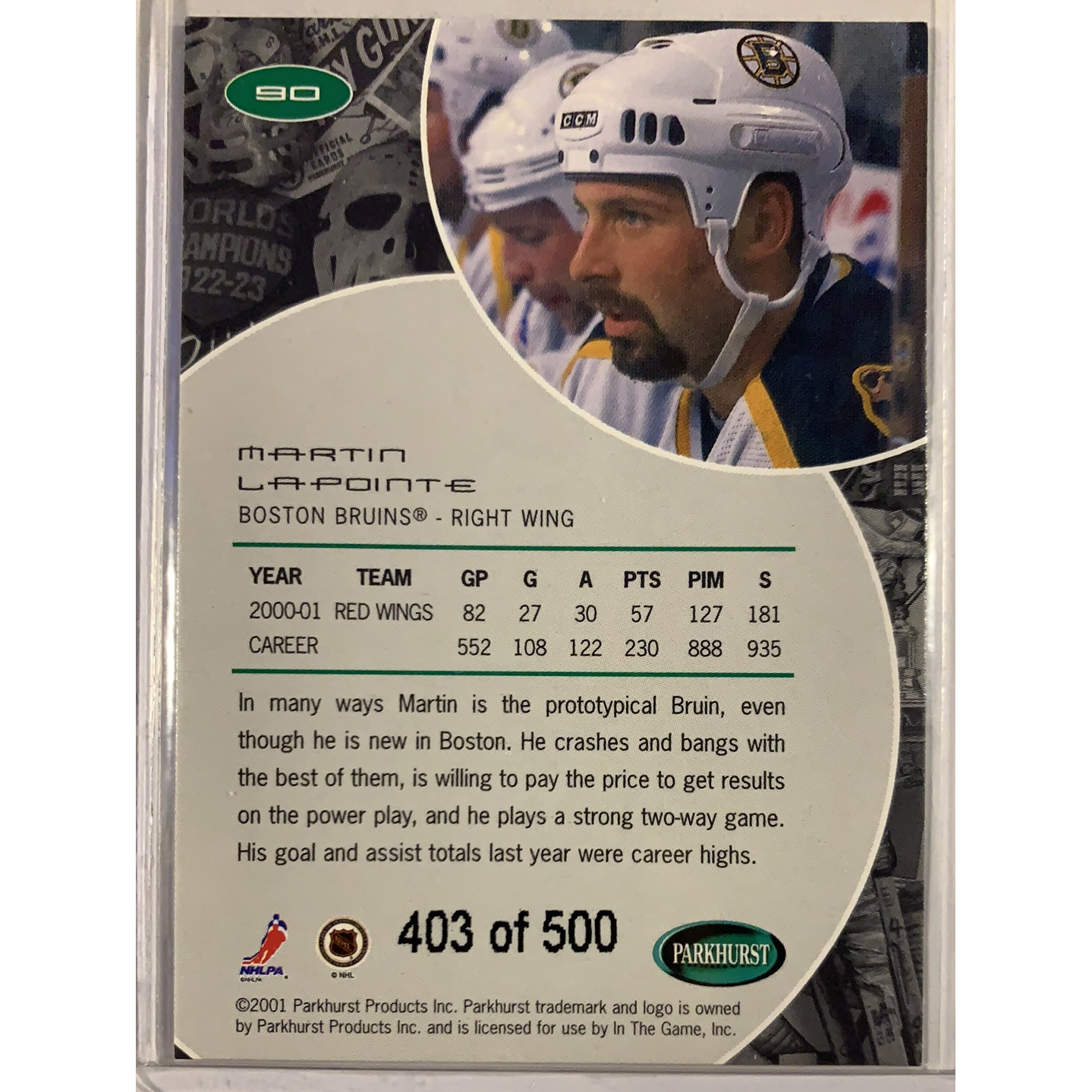  2001-02 Parkhurst Martin Lapointe Silver Foil /500  Local Legends Cards & Collectibles