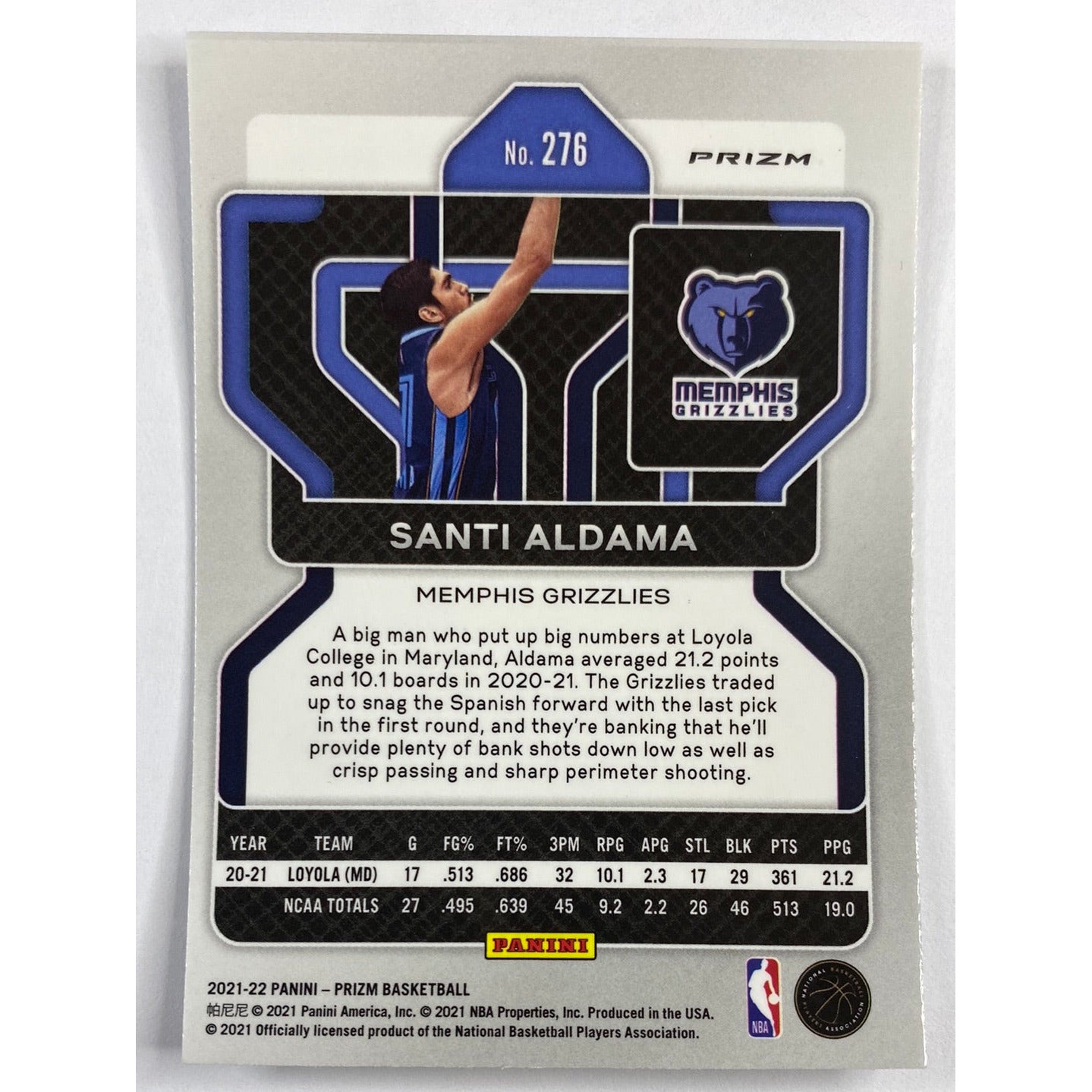 2021-22 Panini Prizm Santi Aldama Cracked Ice Prizm RC