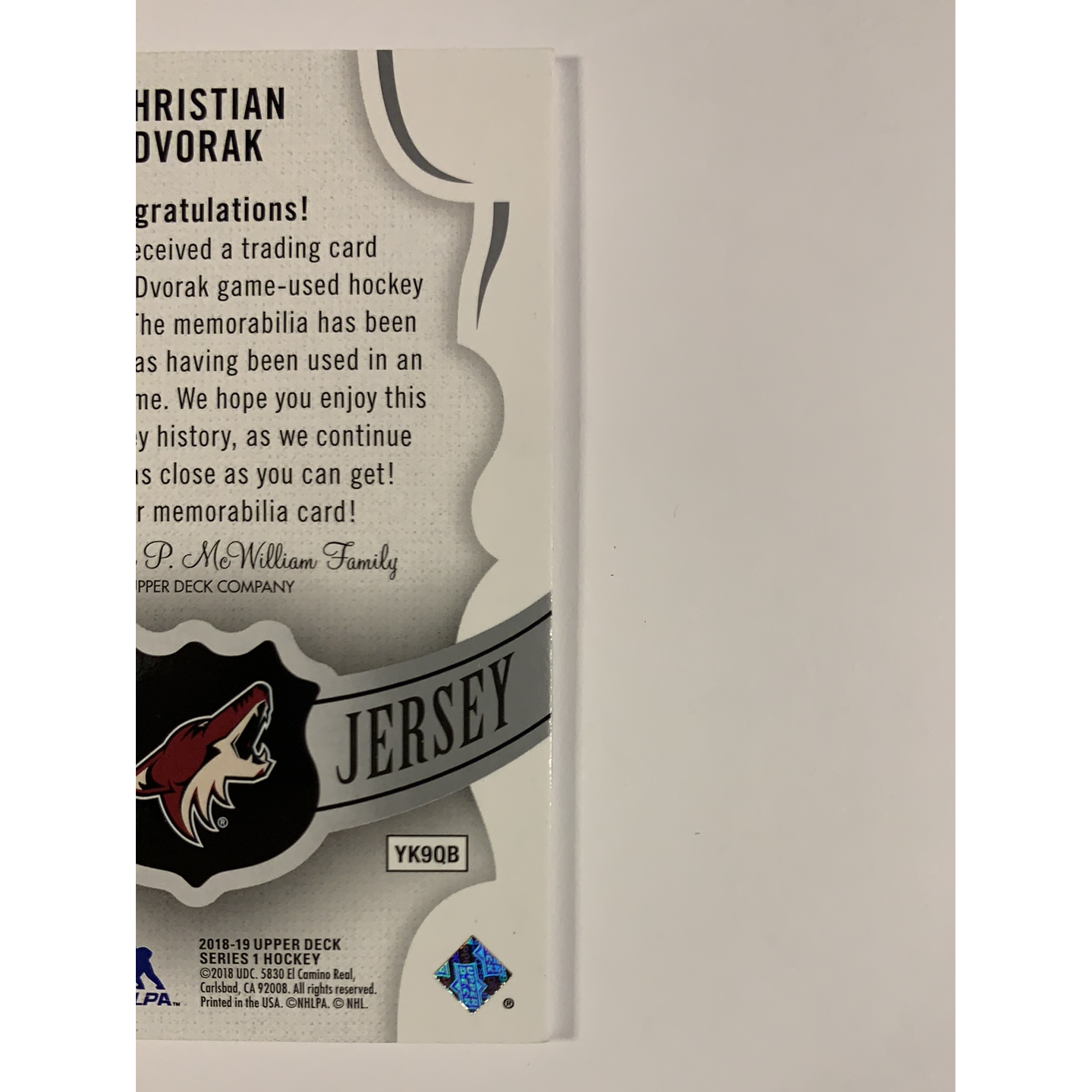  2018-19 Upper Deck Christian Dvorak Game Jersey  Local Legends Cards & Collectibles