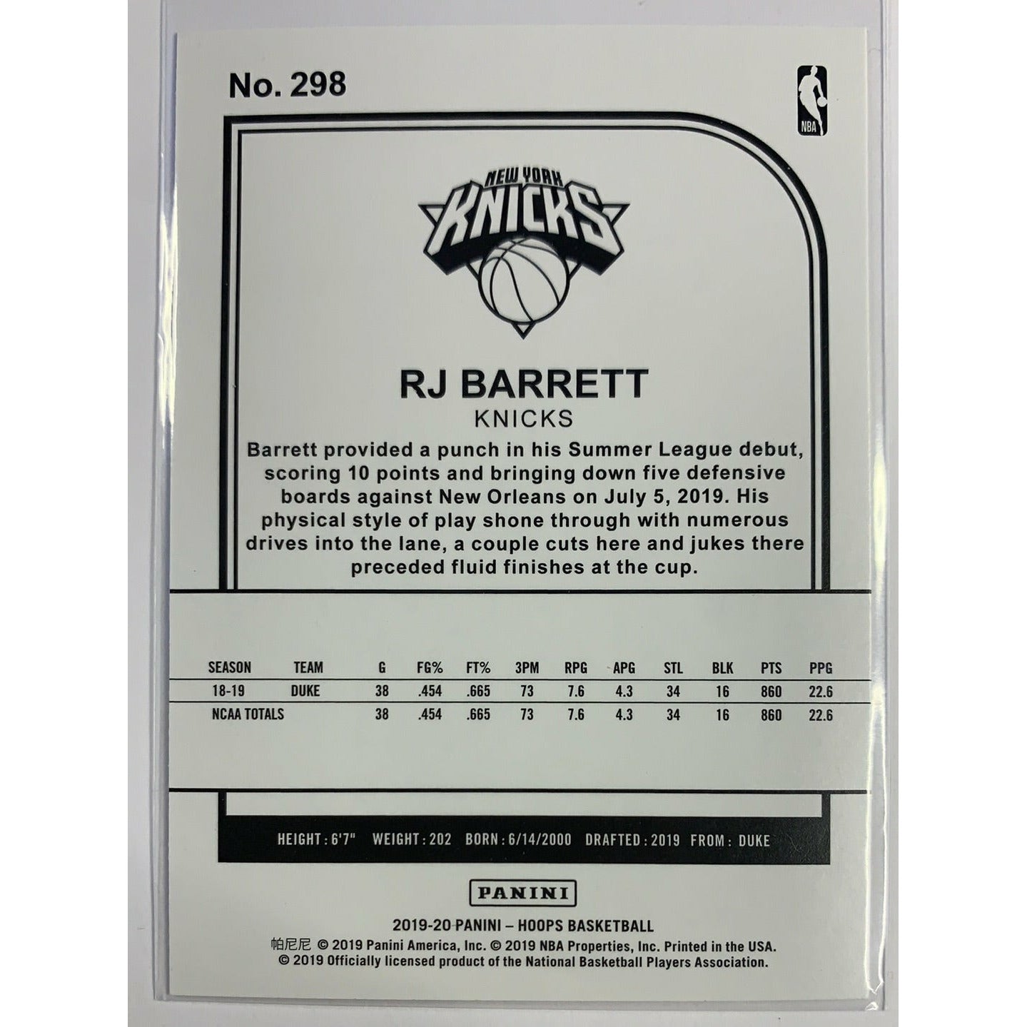 2019-20 Hoops Tribute RJ Barrett RC-Local Legends Cards & Collectibles
