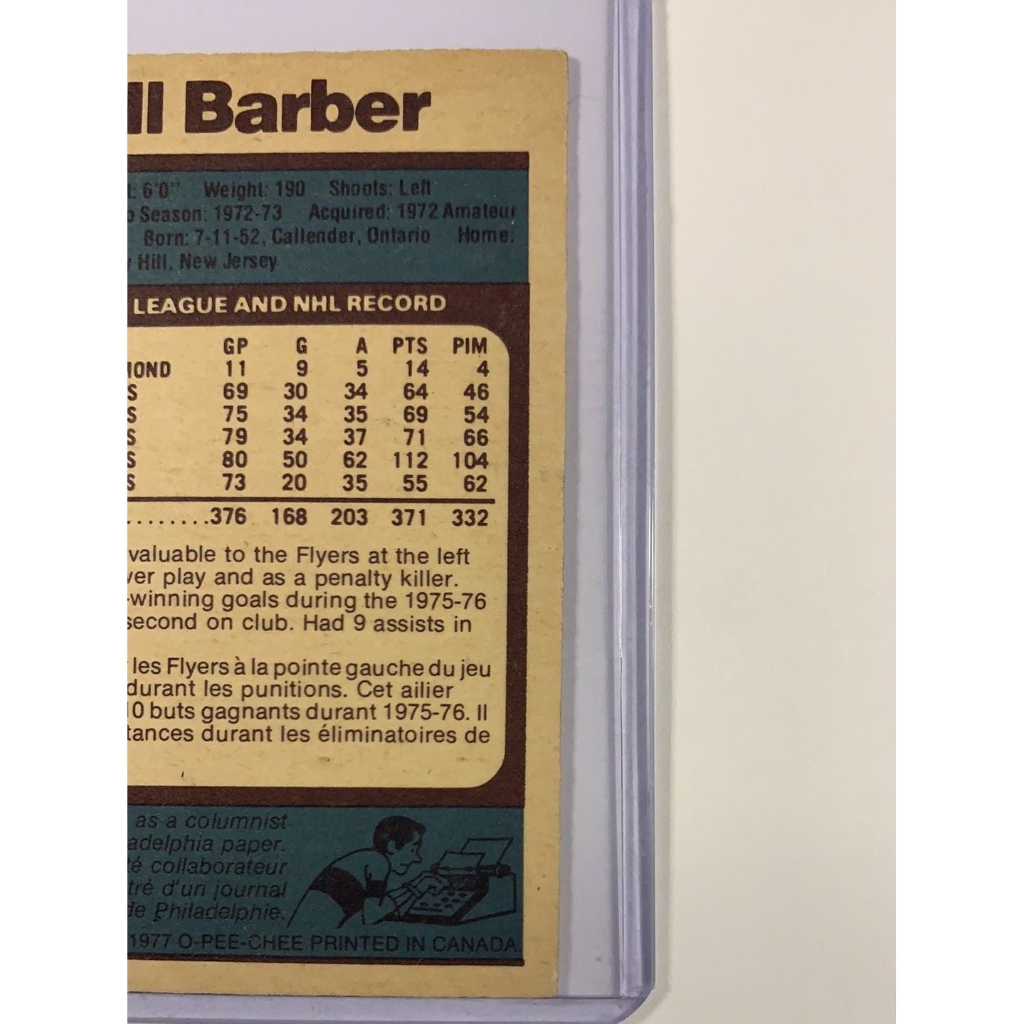  1977-78 O-Pee-Chee Bill Barber In Person Auto  Local Legends Cards & Collectibles