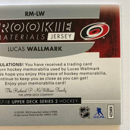 2017-18 Upper Deck Series 2 Lucas Wallmark Rookie Materials