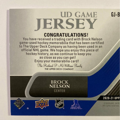 2020-21 Upper Deck Series 1 Brock Nelson UD Game Jersey