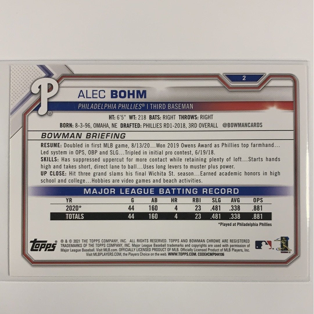  2021 Bowman Alec Bohm RC #2  Local Legends Cards & Collectibles