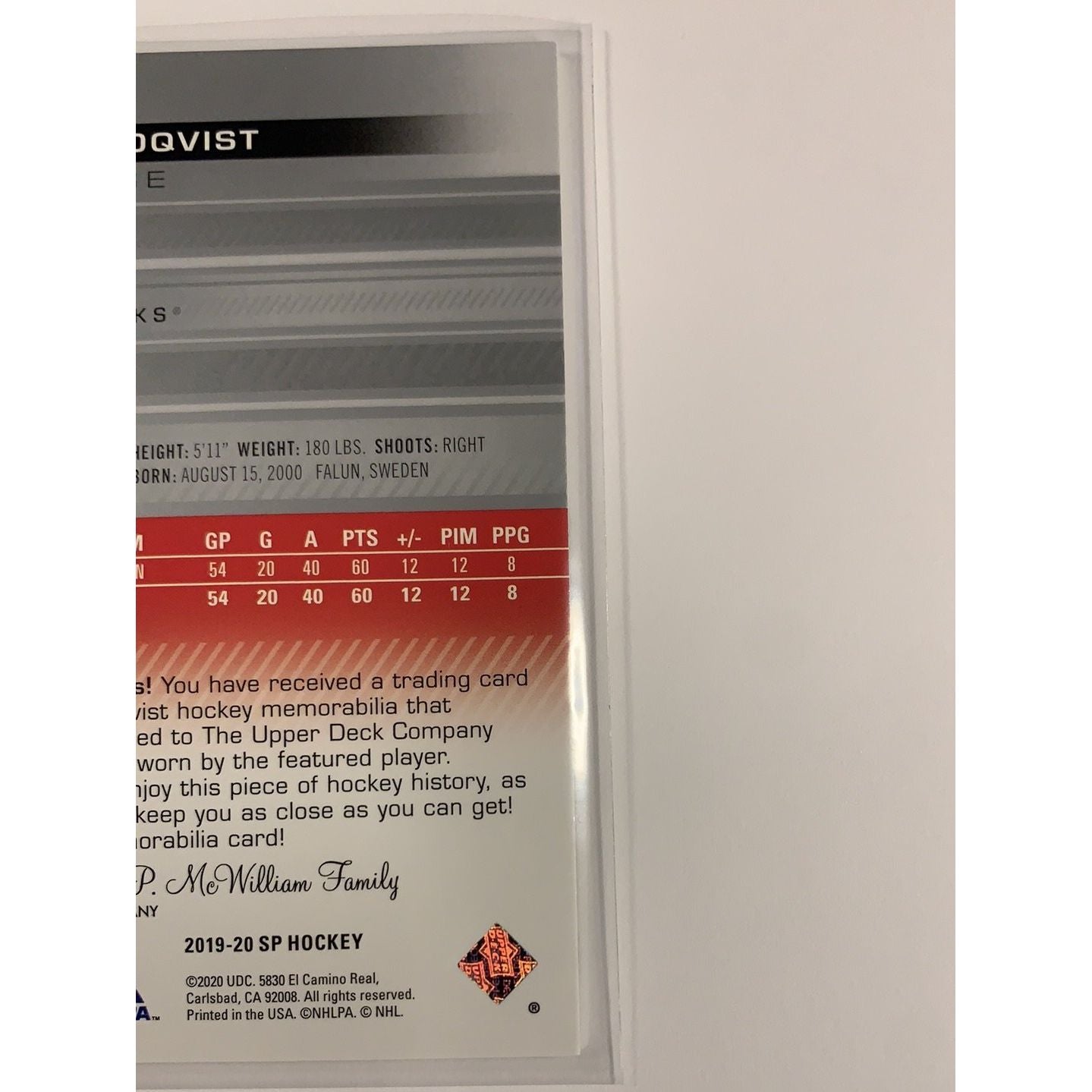 2019-20 SP Adam Boqvist Rookie Authentics Jersey Patch  Local Legends Cards & Collectibles