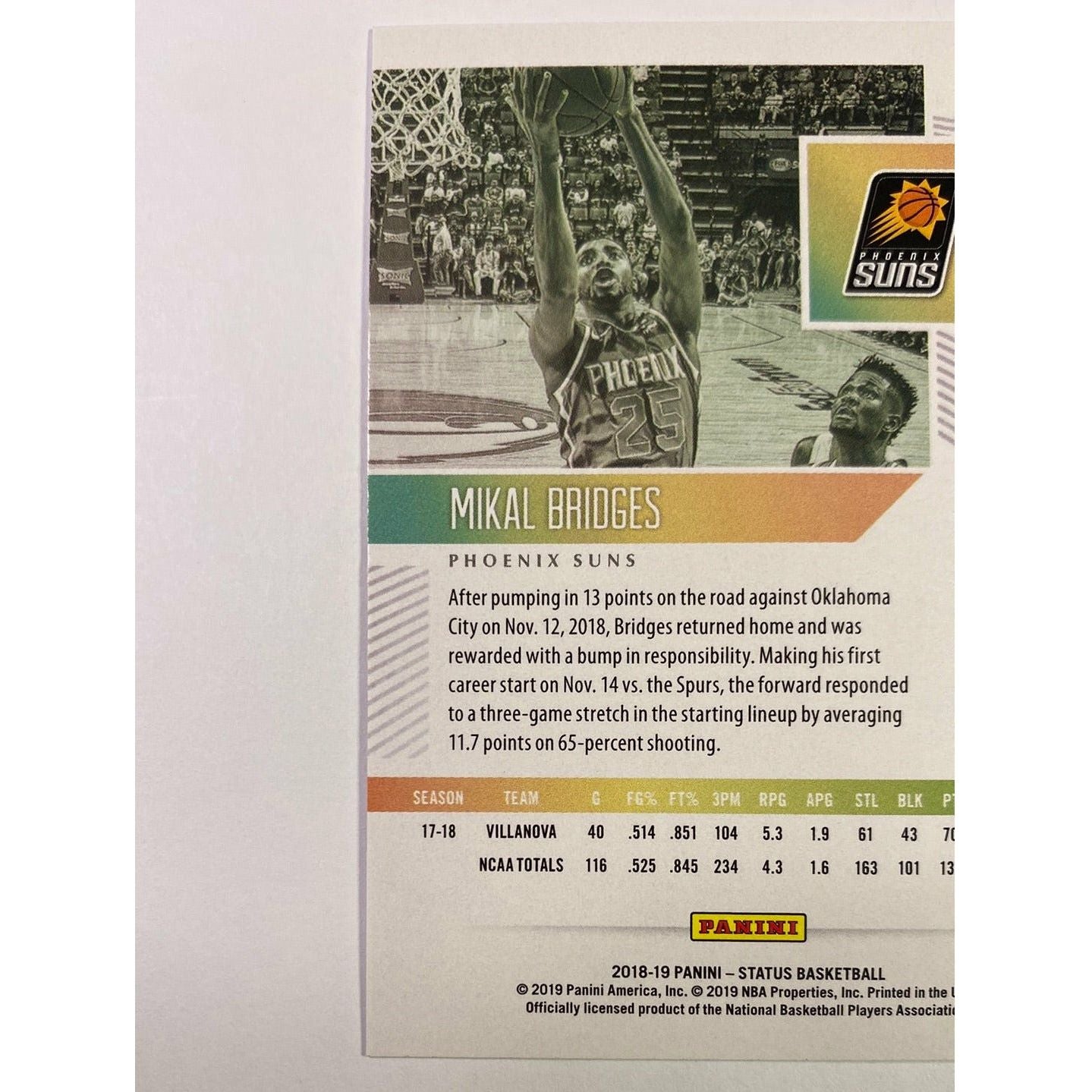  2018-19 Status Mikal Bridges Orange RC  Local Legends Cards & Collectibles