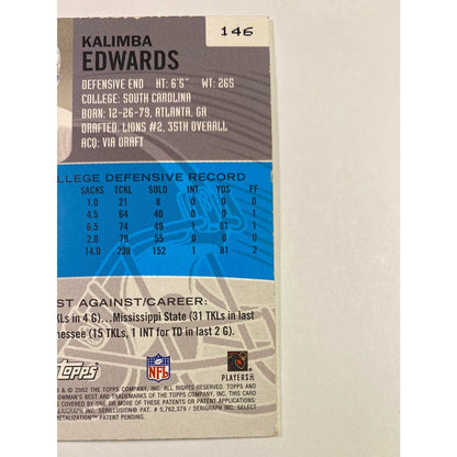  2002 Bowman’s Best Kalimba Edwards Certified Autograph Issue  Local Legends Cards & Collectibles