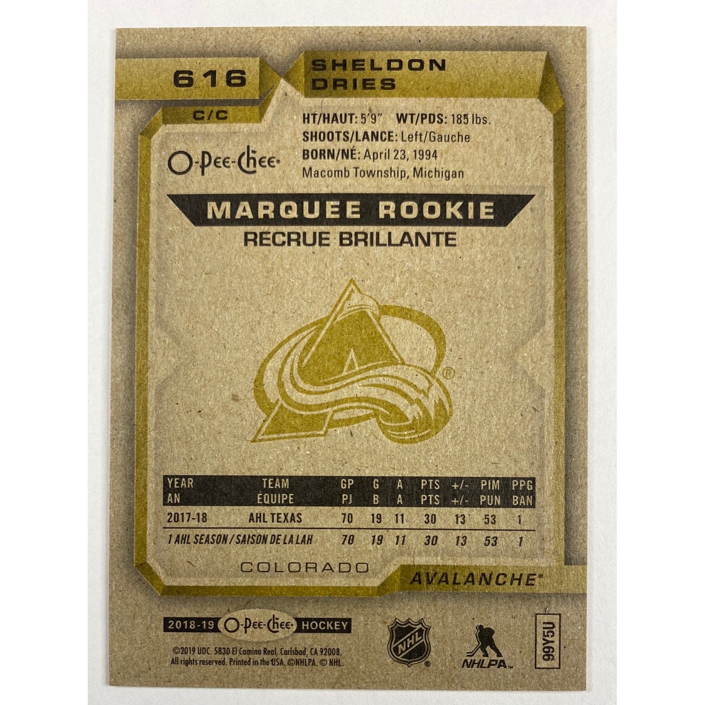 2018-19 O-Pee-Chee Sheldon Dries Marquee Rookies