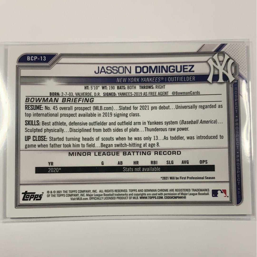  2021 Bowman Chrome Jasson Dominguez BCP-13  Local Legends Cards & Collectibles