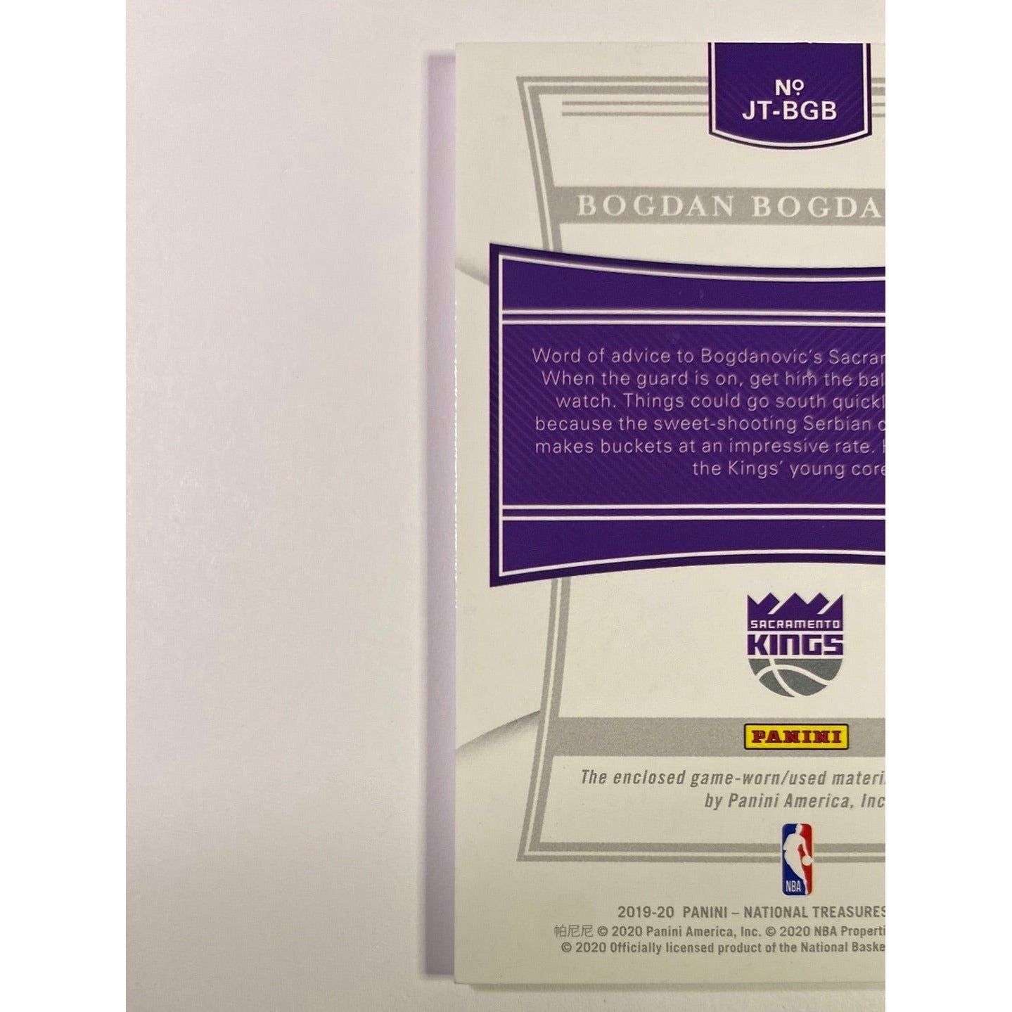 2019-20 National Treasures Bogdan Bogdanovic Jersey Patch /99